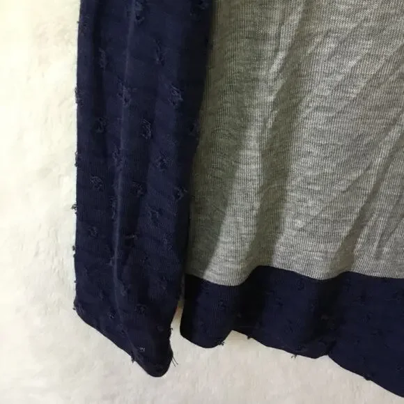 Gray Navy Lightweight Knit Distress Detailing Top - Picture 7 of 12
